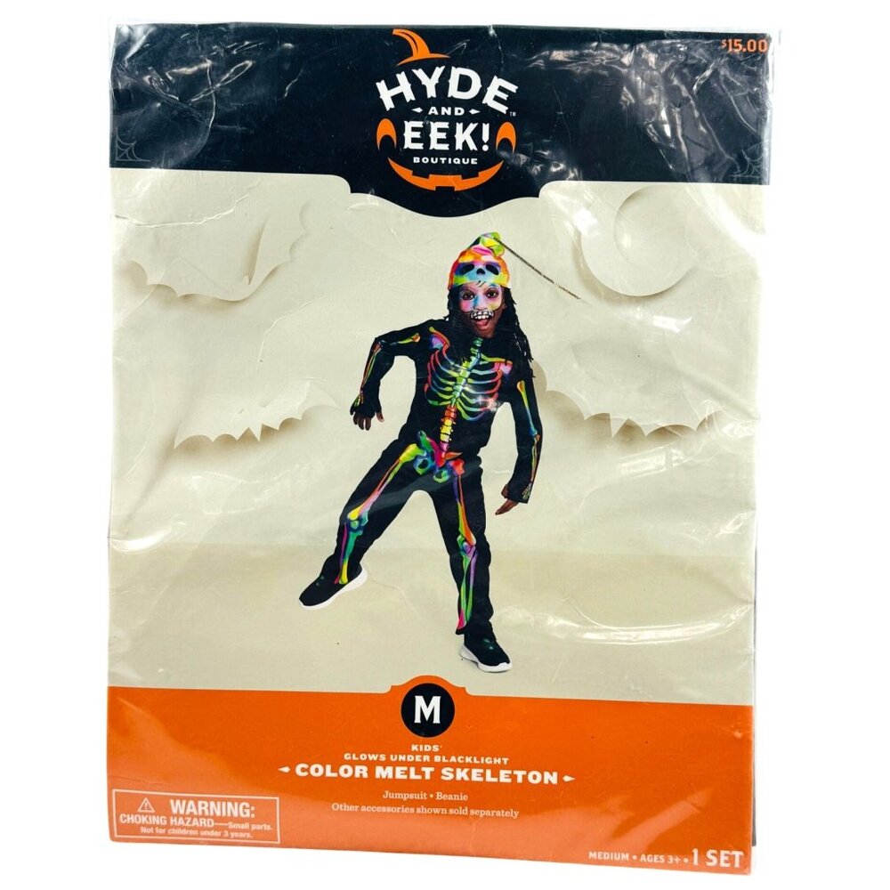 Hyde & Eek! Color Melt Skeleton Jumpsuit & Beanie Halloween Costume Kids 3+ Sz M